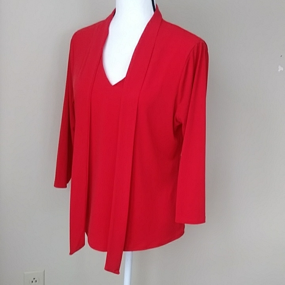 George Stretch V Neck Tie Blouse L Red - Picture 3 of 8